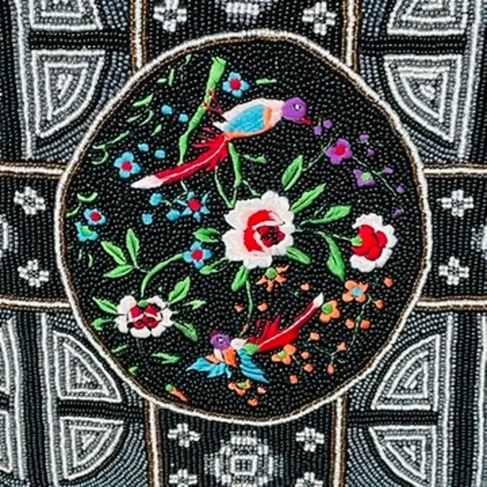 Beaded Bird Butterfly Tote Black Artisan Embroidered Statement Bag